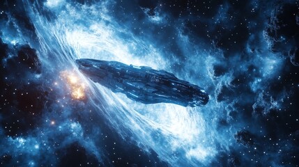Fototapeta premium Spaceship Emerging From a Nebula