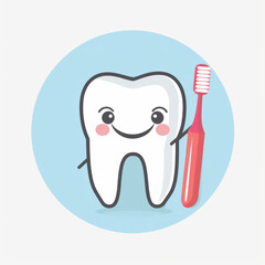 Smiling tooth with toothbrush in hand surrounded by sparkles, background