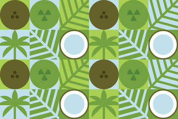 Abstract coconut seamless geometrical pattern. Tropical palm trees and leaves. Summer vector background design