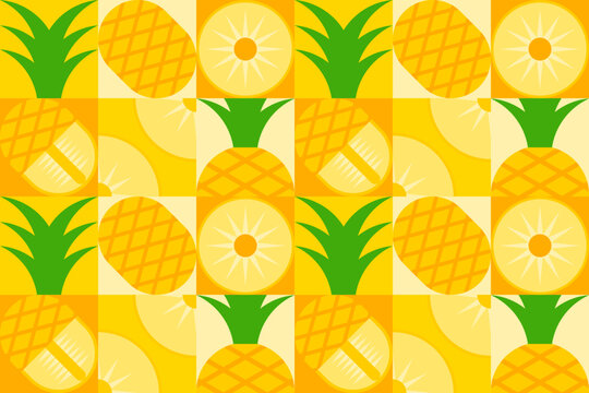 Abstract pineapple geometric seamless pattern. Tropical fruit pineapple mosaic texture. Vector illustration for background