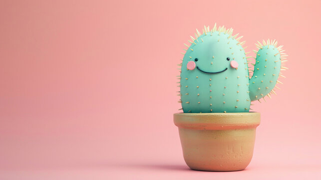 cartoon smiling cactus in pot