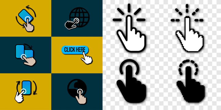 Enhance your digital projects with these versatile click and tap icons, perfect for web design, mobile apps, and interactive interfaces. pixel, vector mouse hand. vector illustration concept.