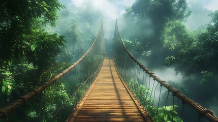 Obraz premium Suspension bridge in the middle of a tropical rain forest