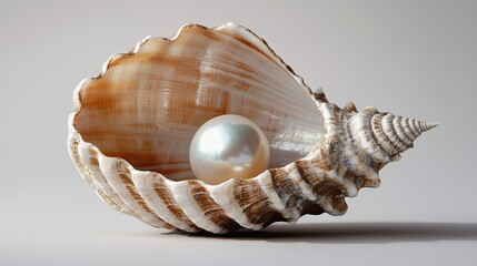 Obraz premium A beautifully detailed shell with a shimmering pearl inside, showcasing the natural elegance of this ocean treasure.