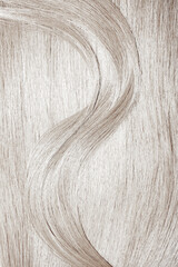 Blond hair close-up as a background. Women's long blonde hair. Beautifully styled wavy shiny curls. Hair coloring. Hairdressing procedures, extension. White hair