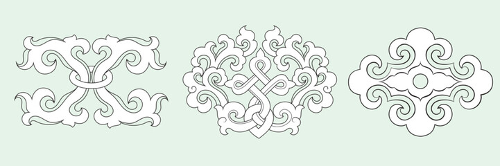 Buryad Mongolian traditional horn spiral ornament vector illustration	set