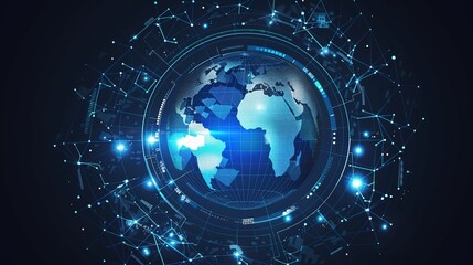 Global network connection with glowing lines.