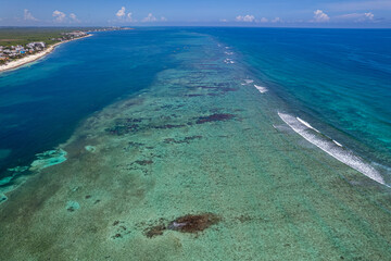 Drone view of Coral Reef in Puerto Morelos, Mexico