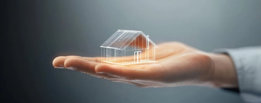 A person holds a transparent model of a house in their hand, symbolizing home ownership and future housing possibilities.