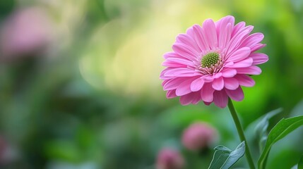 Obraz premium Beautiful pink flower with a green stem, highlighting its soft color and natural elegance.