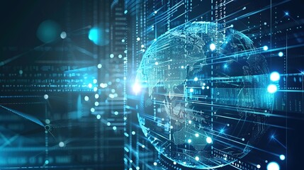 Global Network with Data Flow and glowing dots.