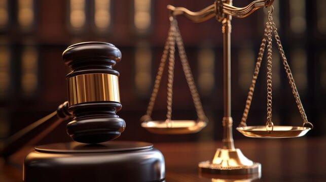 Justice Unveiled: 3D Gavel and Scale of Justice Emerging from Search Bar in Ethical Pursuit