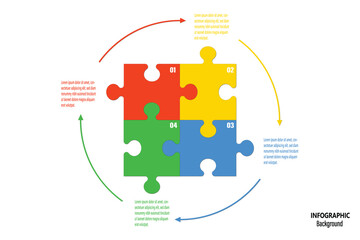 Pieces puzzle infographic. Puzzle pieces vector set. Puzzle jigsaw on white background. Set of puzzle pieces. Vector illustration