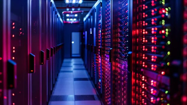 A long hallway filled with rows of servers in a busy data center, Using secure cloud storage solutions for data backups