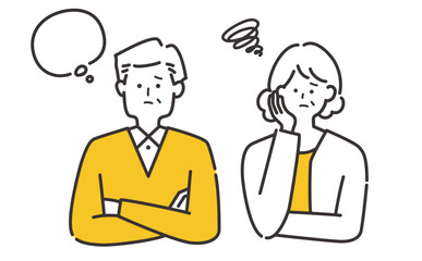 困る・悩む年配夫婦・シニア（男性女性60代70代80代）のイラスト素材