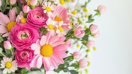 Elegant bouquet of pink flowers with bold yellow centers, capturing the vivid and fresh essence of springtime blooms.