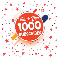 Thank you 1000 subscribers, 1K subscribers celebration modern colorful design, social media post
