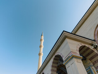minaret of traditional Islamic mosque in Grozny Chechnya Russia