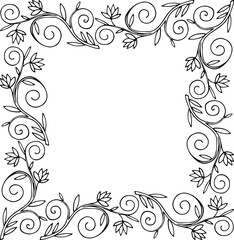 Frame of lily flowers drawn with lines. Vector illustration. For printing. Hand drawing.