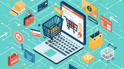 Fototapeta premium e-commerce checkout process with a secure payment gateway, shopping cart, and transaction summary. 