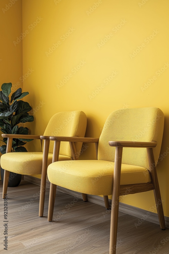 Canvas Prints The clinic's waiting area features a chic design with vibrant colors and a minimalist approach, fostering a friendly and inviting environment for all visitors.