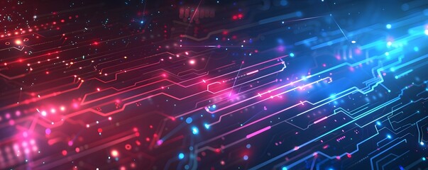 Fototapeta premium Abstract Circuit Board with Glowing Lines and Lights