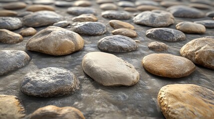 A Close-Up of Smooth, Rounded Stones on a Gray Surface
