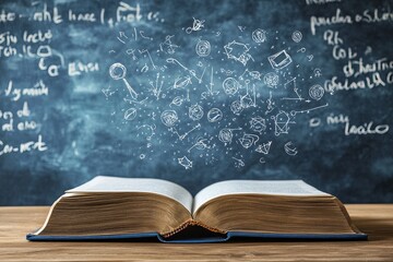 Open Book with Floating Knowledge Symbols