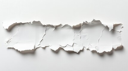 Torn paper strip with rough edge, minimalistic design on a white background, shadowless with clear distinction.