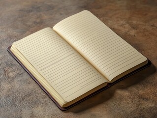 Fototapeta premium Lined notebook paper with subtle shadows and ink marks, smooth surface in soft focus, photo-realistic style brings a touch of elegance to any project.