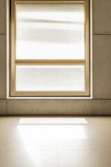 Elegant property interiors with a large window, natural lighting and contrasting shadows. Residential Real Estate interior design composition background or template.