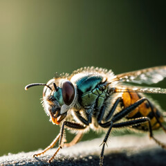 Fototapeta premium Camera zooms in on a fly sitting on the surface
