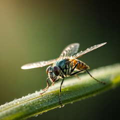 Obraz premium Camera zooms in on a fly sitting on the surface