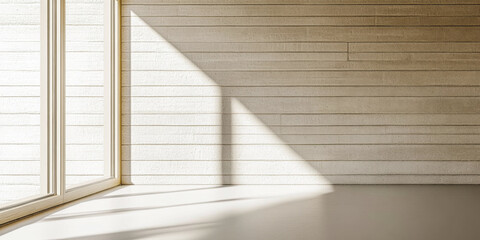 Obraz premium Elegant property interiors with a large window, natural lighting and contrasting shadows. Residential Real Estate interior design composition background or template.