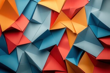 Obraz premium Geometric paper background with angular shapes, folded patterns, sharp lines, and subtle shadows, creating a modern abstract design.