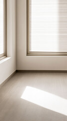 Fototapeta premium Elegant property interiors with a large window, natural lighting and contrasting shadows. Residential Real Estate interior design composition background or template.