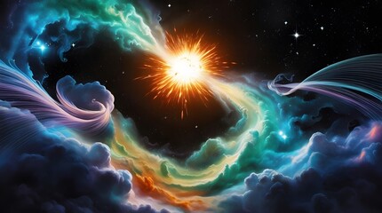 Obraz premium Colorful space galaxy cloud nebula. Stray night cosmos. Universe science astronomy. Supernova background wallpaper