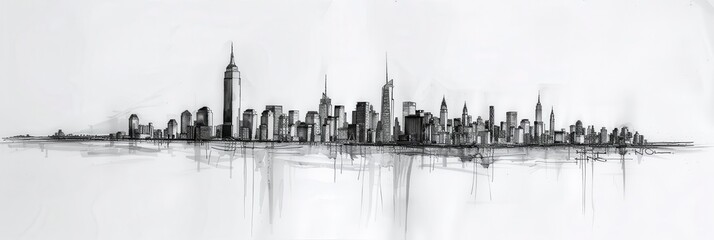 Line Skyline of New York City Landmark Silhouette for Urban Event