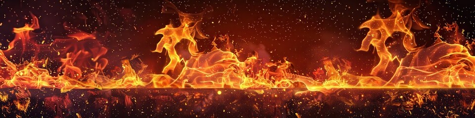 Fototapeta premium Line Of Fire. Fiery Elements Creating Abstract Flames on Black Background