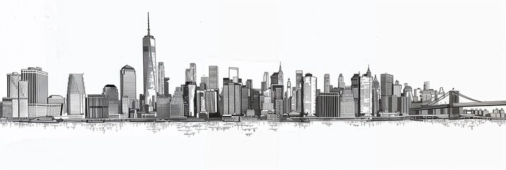 Line Skyline of New York City Profile and Landmarks in Urban Silhouette