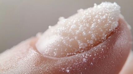 Fototapeta premium A detailed close up reveals manicured fingernails with a unique, textured appearance resembling sugar or crystals under soft lighting