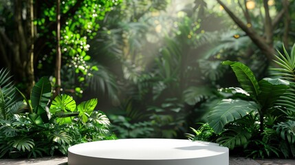 A white pedestal in a lush green jungle