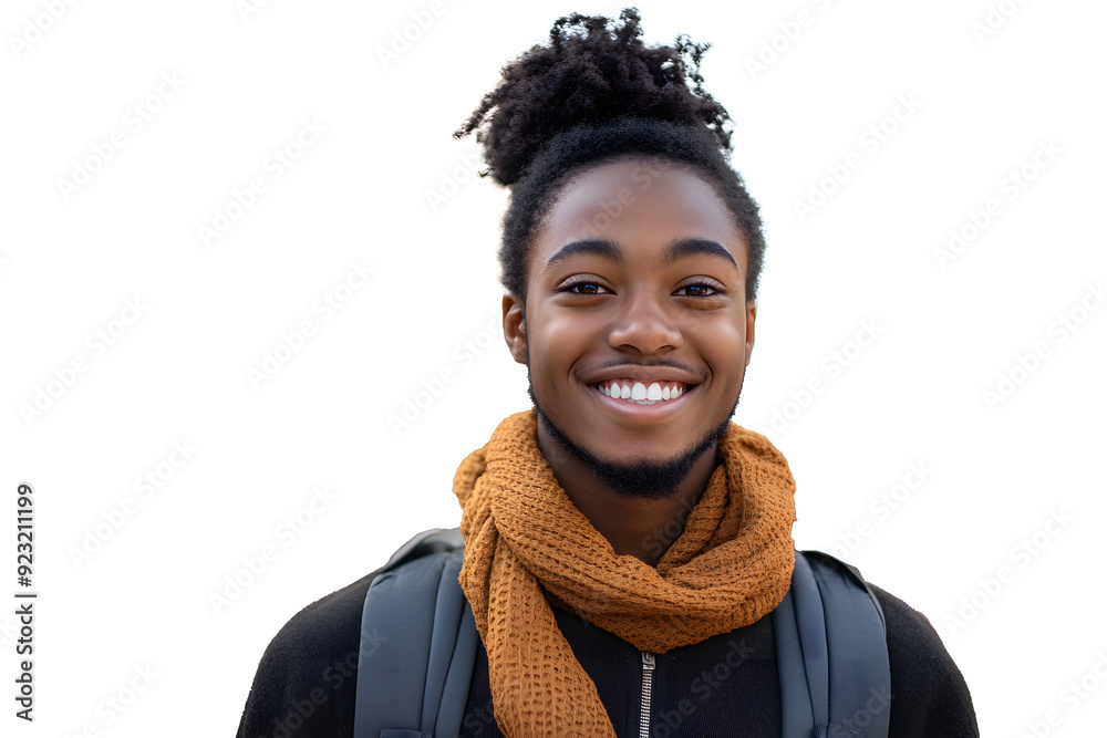 Wall mural portrait of a smiling young black student on colledge campus in the fall, ready to start school year