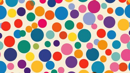 Vibrant circles of various colors create a lively abstract pattern on a light background