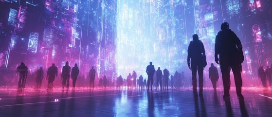 A group of explorers piercing the dimensional veil revealing AI-driven realities