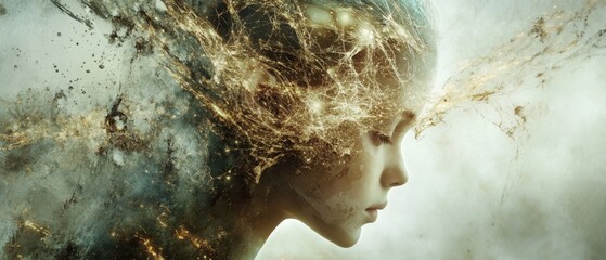 Individuals stepping through a fractured dimension into an AI-enhanced universe