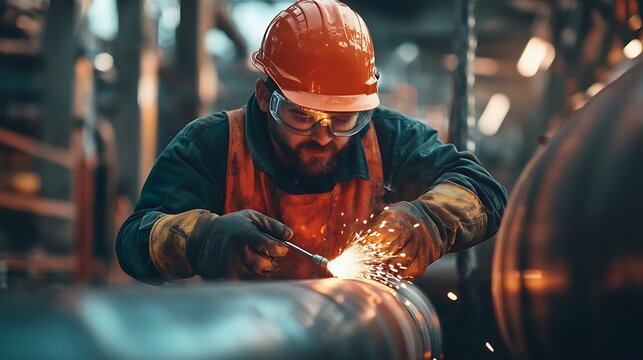 A construction worker using a blowtorch to fuse pipes together, ensuring secure connections.