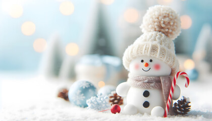 A cute snowman with a winter background