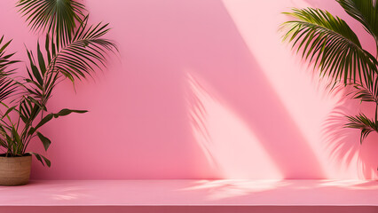 A pink wall with a plant on it