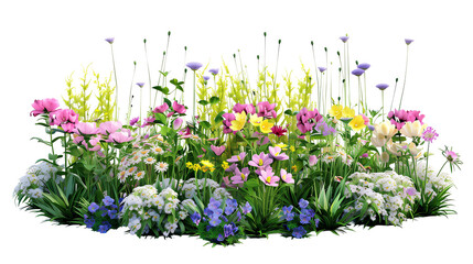Beautiful arrangement of colorful natural flowers, isolated on transparent background.
